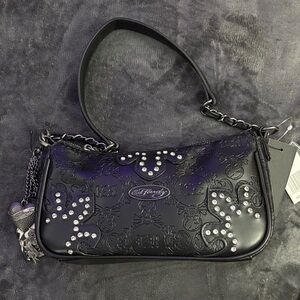 Ed Hardy Black Embossed Shoulder Bag